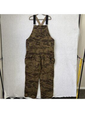 Columbia Bib Overalls Mens Large Brown Camo Wool Lined Cargo Hunting Winter